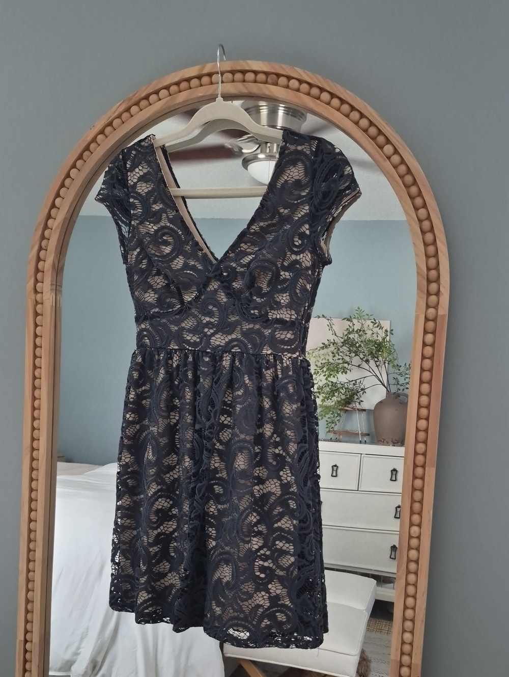 Alya Navy Lace V-Neck Fit & Flare Dress